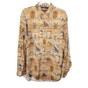 Vintage Nautica Yacht Club Nautical Sailing Button Down Shirt L 90s Coastal Reso